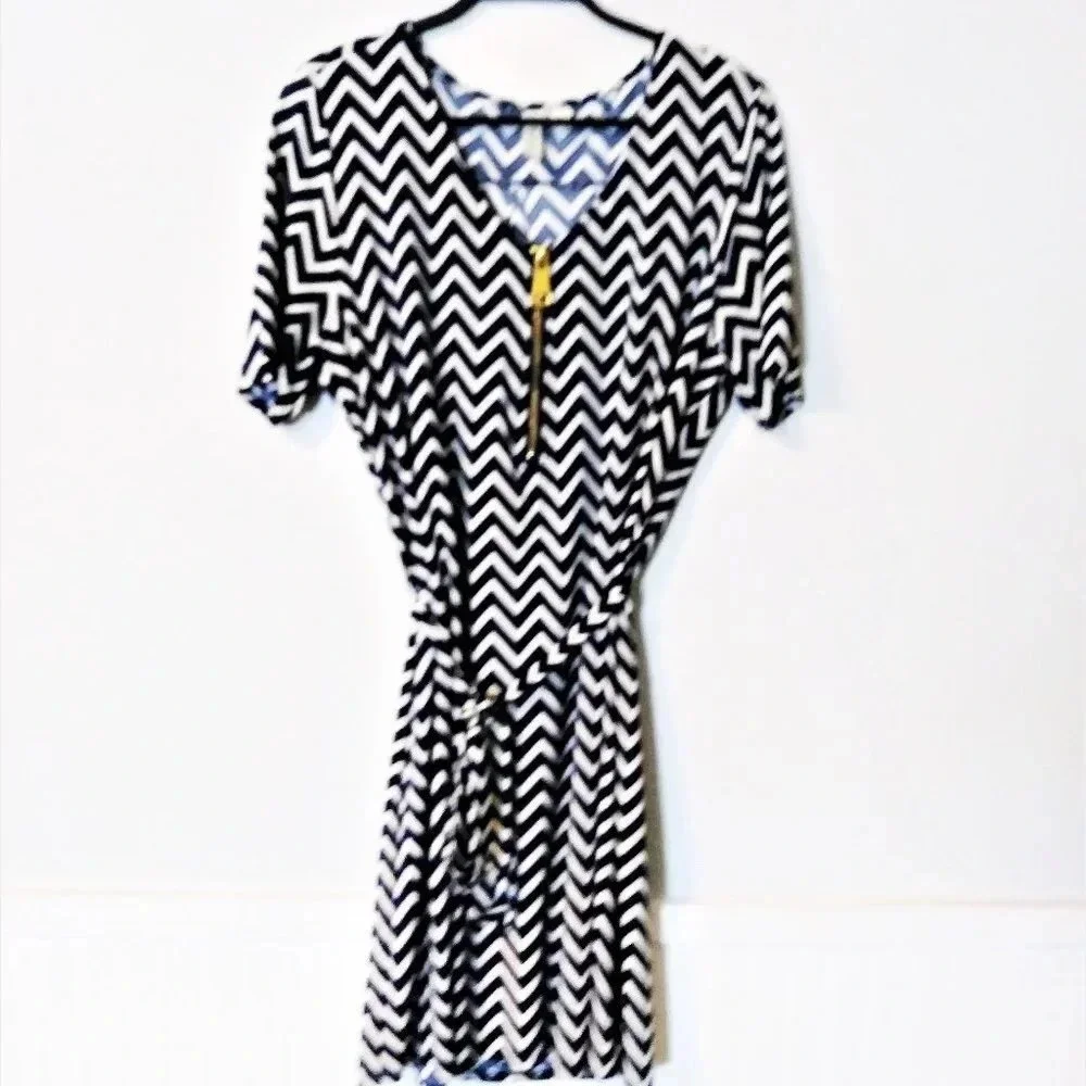 Tacera Blue‎ White Print Belted Dress